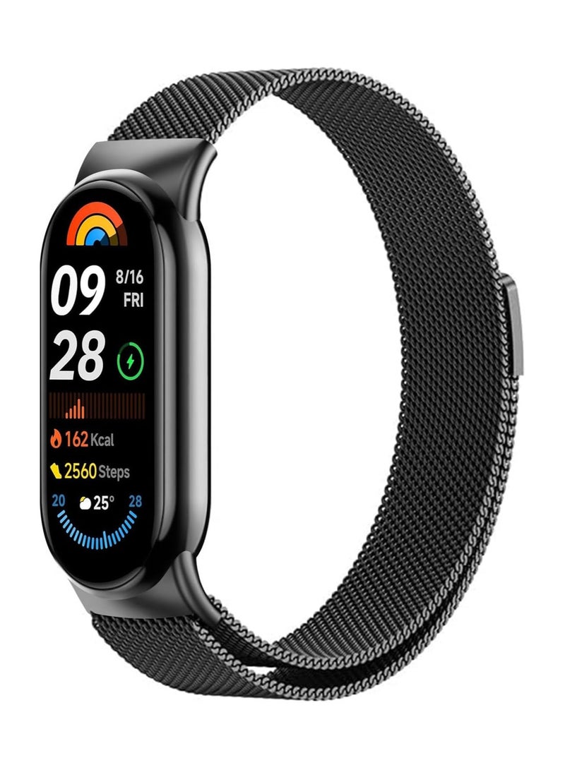 Stainless Steel Strap Replacement for Xiaomi Mi Band 9/8,Adjustable Metal Replacement Strap with Magnetic Buckle for Xiaomi Mi Band 9/8 for Women Men,Black  - Image 1