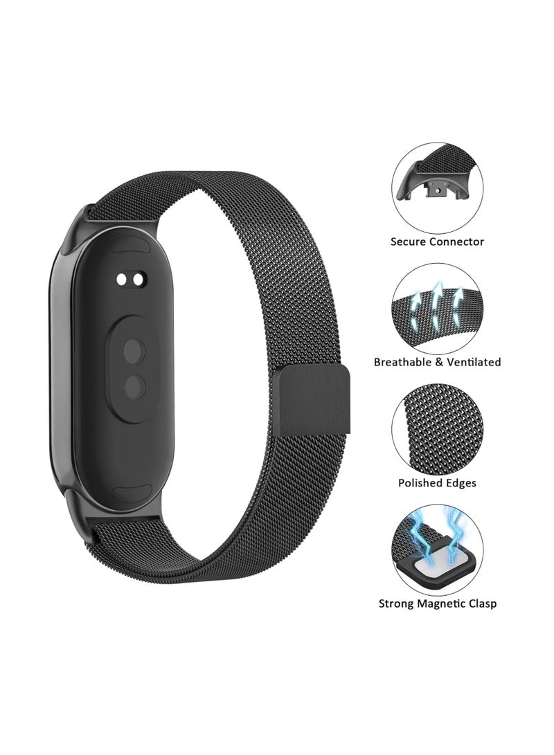 Stainless Steel Strap Replacement for Xiaomi Mi Band 9/8,Adjustable Metal Replacement Strap with Magnetic Buckle for Xiaomi Mi Band 9/8 for Women Men,Black  - Image 2