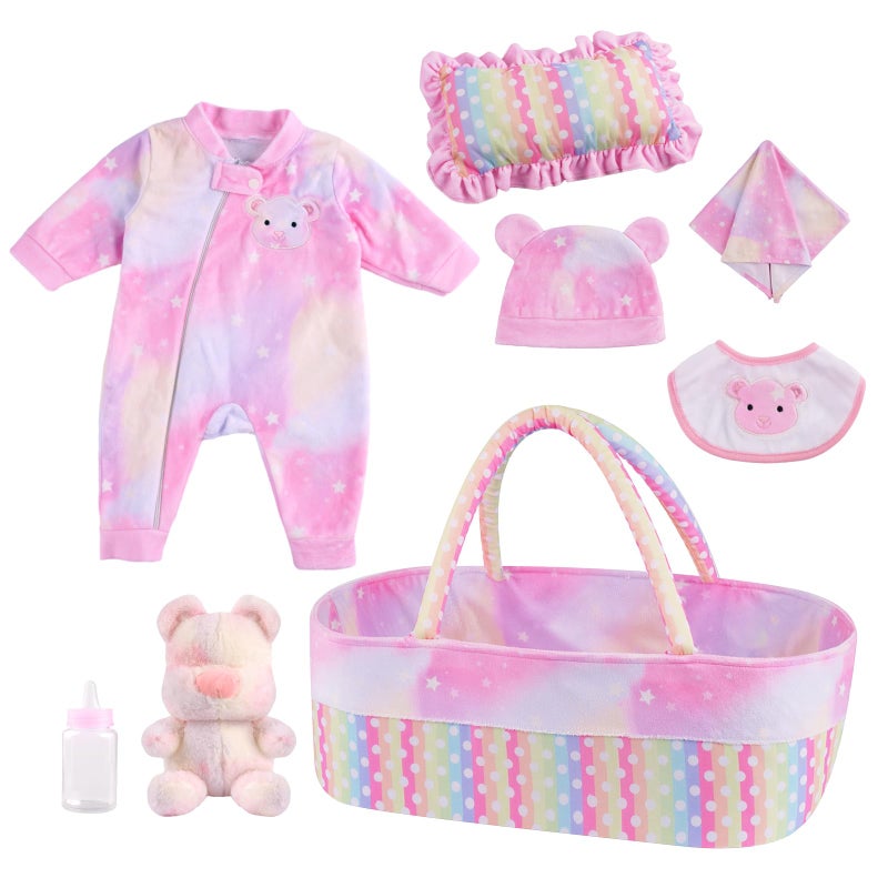 BABESIDE 8 Pcs Reborn Baby Doll Clothes with Bassinet for 17-22 Inch Babydolls  Reborn Baby Doll Accessories fit Newborn Baby Dolls Girls  Colorful Baby Dolls Clothes - Image 1