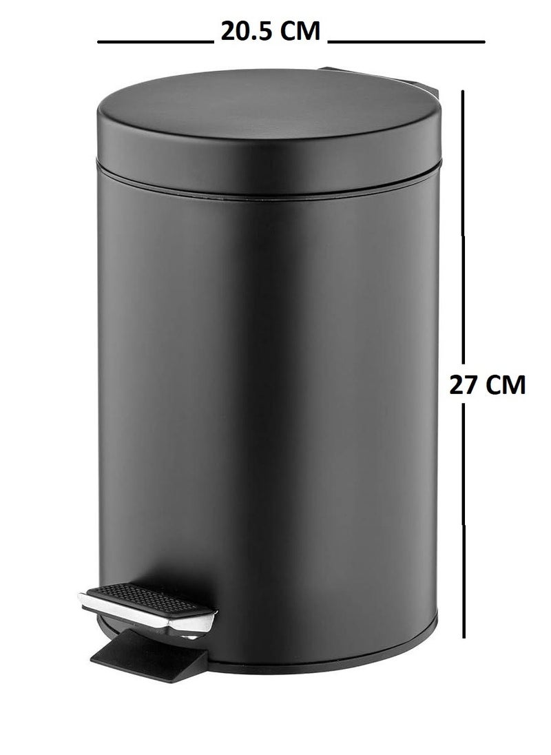 Floret Circular Shaped Premium Stainless Steel Pedal Bin Black 5 L  - Image 2