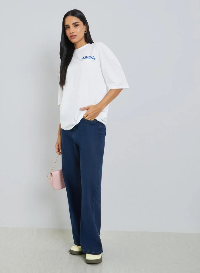 Styli White Floral Graditude Front and Back Graphic Oversized T-Shirt