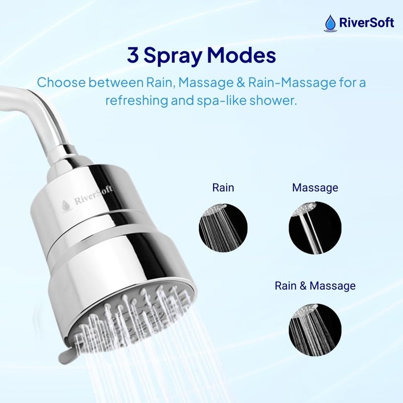 RiverSoft DIVA-03 Shower Filter for Hard Water with 15 Stages | 3 Mode Spray Setting | Water Softener for Bathroom | Shower Head Filter (Chrome, Pack of 1) - Image 4
