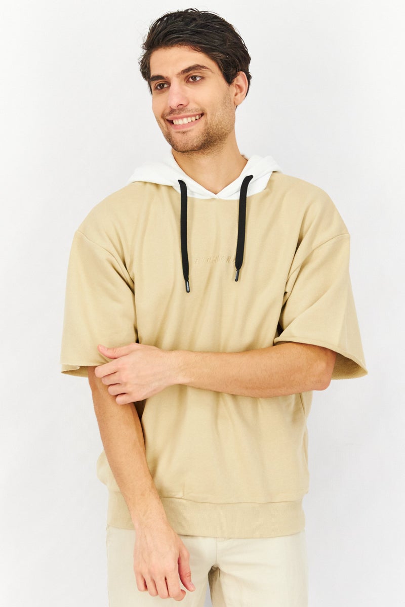 JOHN RICHMOND Men Short Sleeve Solid Hoodie, Beige - Image 1