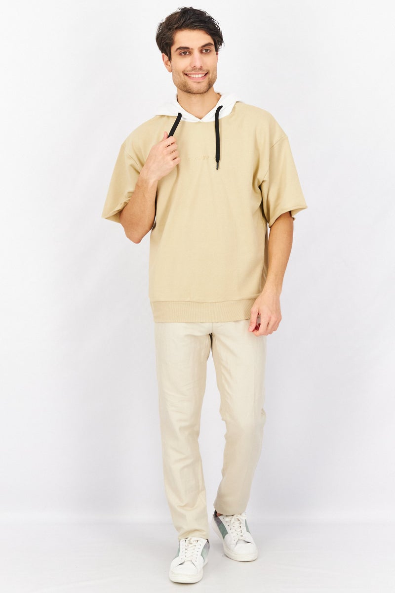 JOHN RICHMOND Men Short Sleeve Solid Hoodie, Beige - Image 4