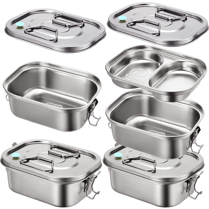 Romooa 2 Pieces Metal Bento Box for Adults Metal Lunch Box Stainless Steel Bento Containers Leakproof Dual Tiers Lunch Container With Airtight Valve Handle Dishwasher SafeMedium