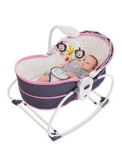 Portable Baby Rocking Bassinet, 5 in 1 Gliding Swing Cradle with Music and Toys, Multi-Functional Infant Crib Travel Sleeping Chair with Adjustable and Detachable Canopy for Newborn