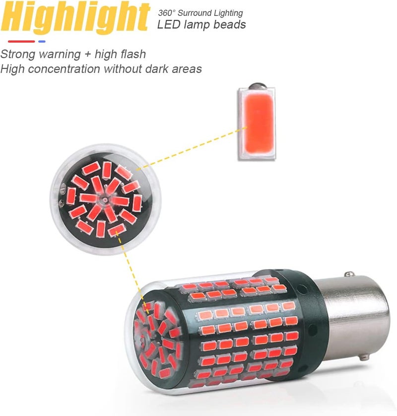 HIPOPY 2Pack 1157 LED Brake Light Bulb, 12V-24V BAY15D Replacement for Car, RV, Trailer, Boat (Red) - Image 3