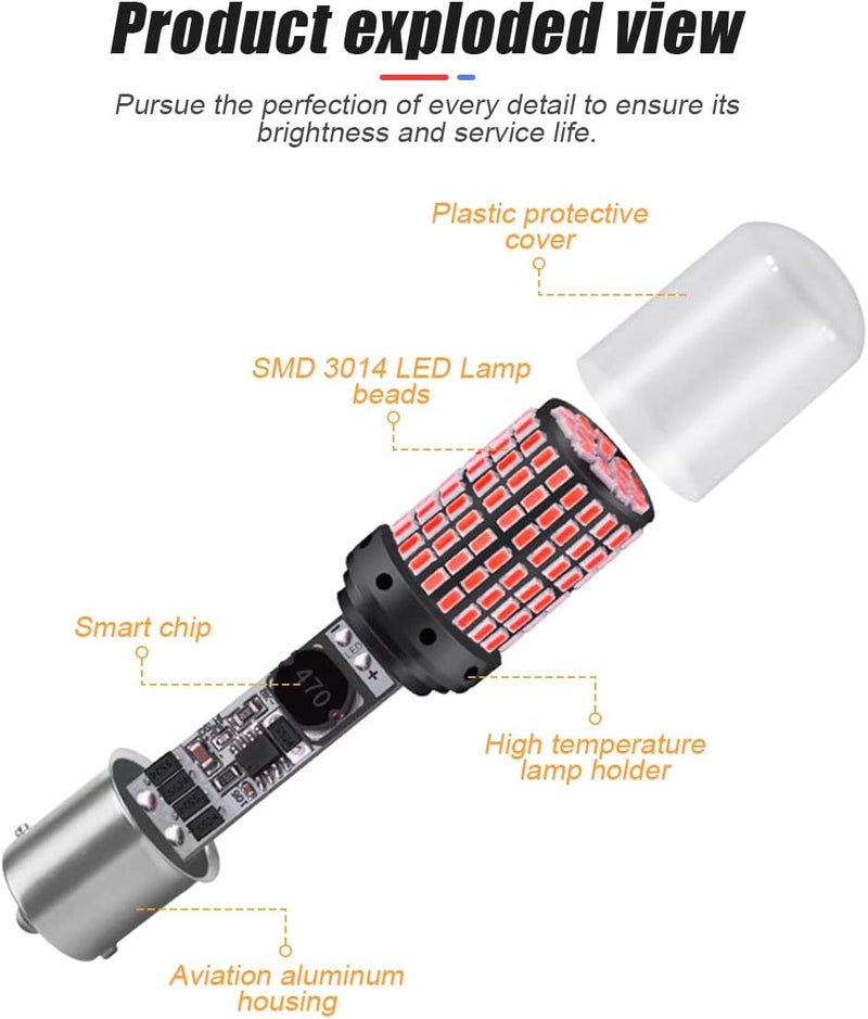 HIPOPY 2Pack 1157 LED Brake Light Bulb, 12V-24V BAY15D Replacement for Car, RV, Trailer, Boat (Red) - Image 2