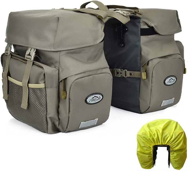 ZTZ 【UK STOCK】Canvas Cycling Bicycle Bike Pannier Rear Seat Bag Rack Trunk (Waterproof, Roll-Up) (Gray) - Image 1