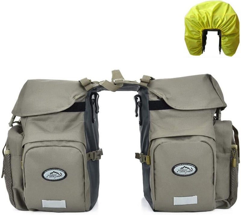 ZTZ 【UK STOCK】Canvas Cycling Bicycle Bike Pannier Rear Seat Bag Rack Trunk (Waterproof, Roll-Up) (Gray) - Image 3