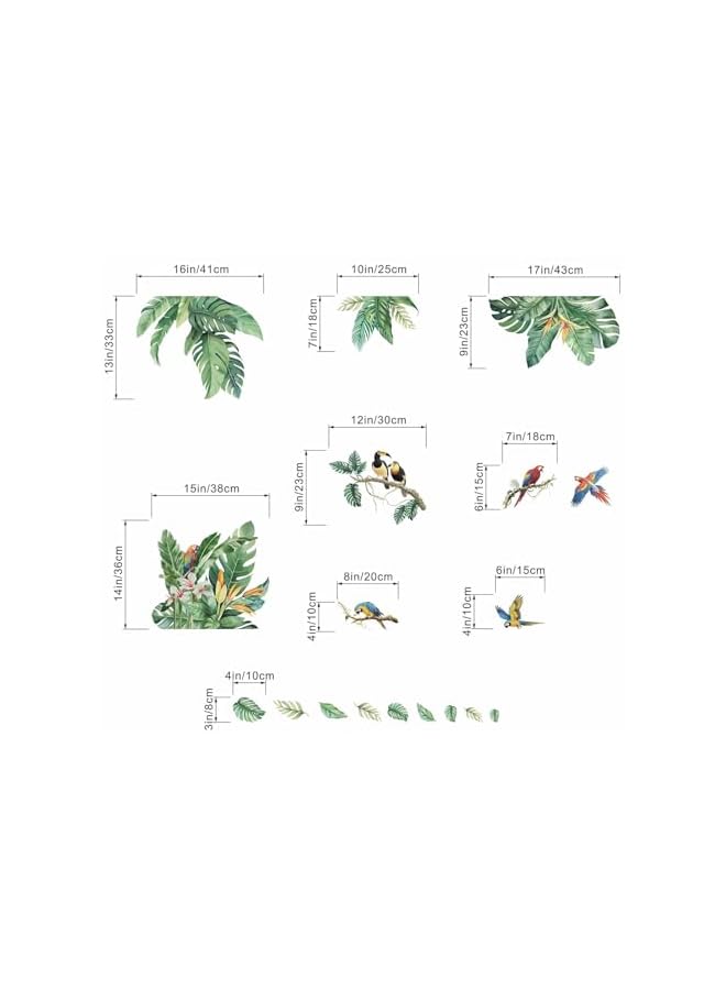 S-TOP Tropical Leaves Wall Stickers for Women: Peel and Stick Green Plant Hanging Leaf Birds Wall Decals - Living Room Bedroom Nursery Home Vinyl Decor - Image 2