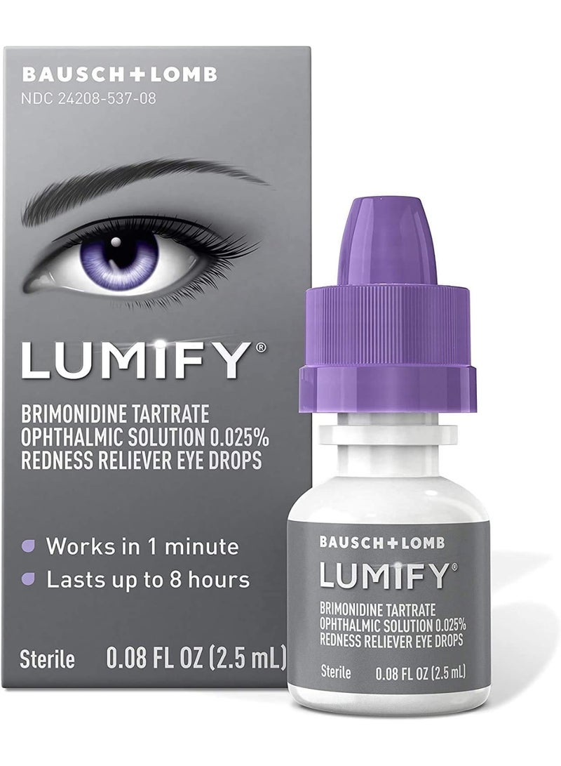 Lumify قطرات العين لتخفيف الاحمرار من لوميفي 2.5 مل، عبوة من 1 - محلول بريمونيدين طرطرات للعين 0.025% - قطرات عين سريعة المفعول للعيون الحمراء - قطرات معقمة للعناية بالعين للاستخدام اليومي | - Image 1