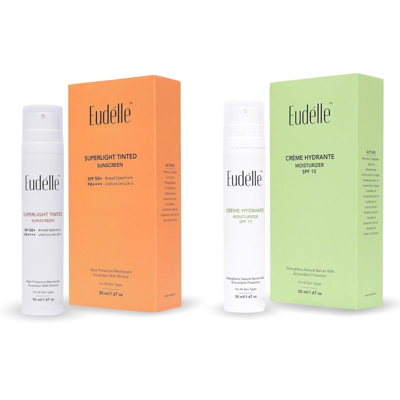 Eudelle Superlight Tinted Sunscreen  Crme Hydrante Moisturizer with SPF15  SPF 50  PA  Tinted Sunscreen  No White Cast  Lightweight Formulation  Reduce Wrinkles  Fine Lines  Nourishes skin  Deeply Hydrating  Strenghten Skins Natural Barrier  Even Tone  For ALL SKIN TYPES  50ml  50ml - Image 1