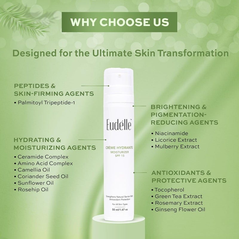 Eudelle Superlight Tinted Sunscreen  Crme Hydrante Moisturizer with SPF15  SPF 50  PA  Tinted Sunscreen  No White Cast  Lightweight Formulation  Reduce Wrinkles  Fine Lines  Nourishes skin  Deeply Hydrating  Strenghten Skins Natural Barrier  Even Tone  For ALL SKIN TYPES  50ml  50ml - Image 5