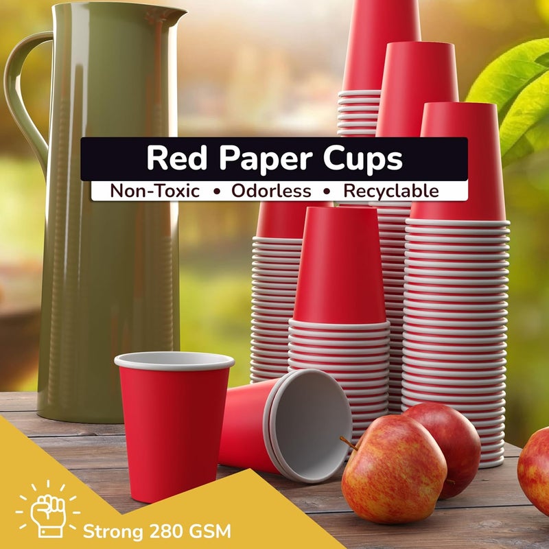 Party Solids Red Paper Cups 12 oz Durable Disposable Cups 100 Paper Tumblers for Hot Drinks and Cold Drinks Thick 280 GSM Hot Cup for Tea & Coffee Cup To Go Fun Colors for Parties & Events - Image 5