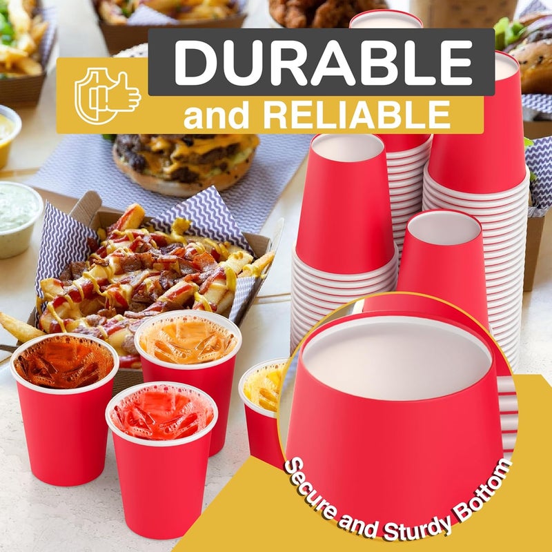 Party Solids Red Paper Cups 12 oz Durable Disposable Cups 100 Paper Tumblers for Hot Drinks and Cold Drinks Thick 280 GSM Hot Cup for Tea & Coffee Cup To Go Fun Colors for Parties & Events - Image 4