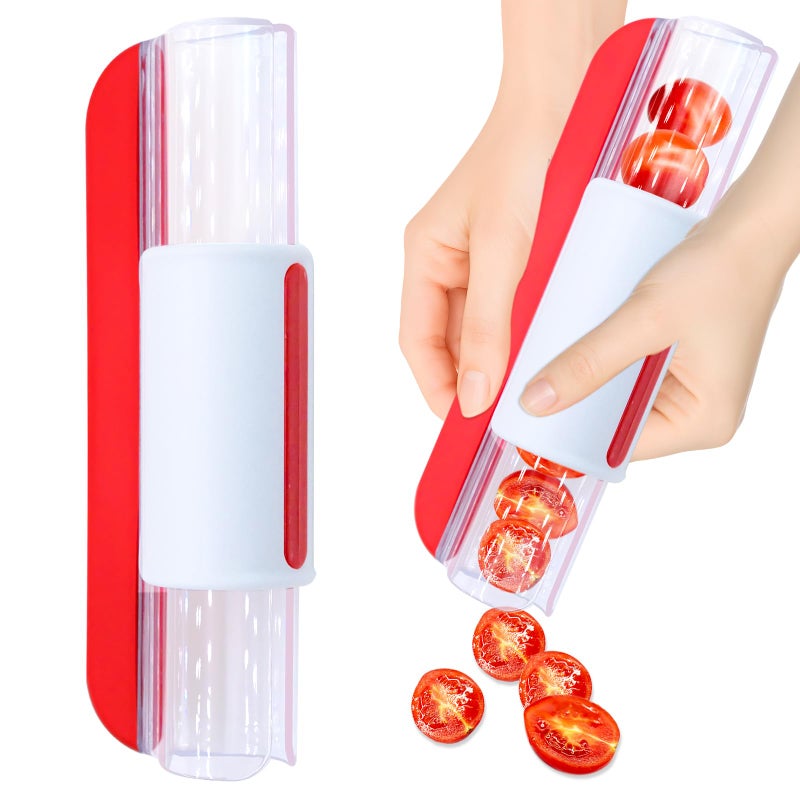 JLNGTHONG Tomato Slicer, Multi-Purpose Grape Slicer Kitchen Gadget, Tomato, Cherry, Fruit Cutter Fruit Tools into 2 Pieces (Red) - Image 1
