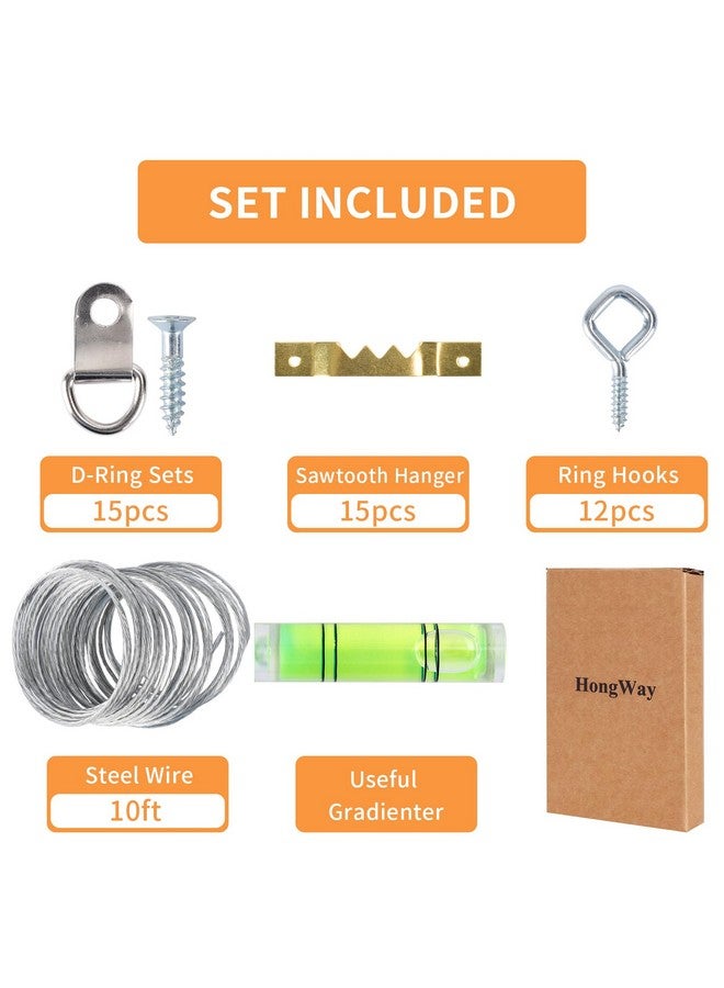 HongWay Hongway 276pcs Picture Hanging Kit, Picture Hangers, Heavy Duty Frame Hooks Assortmentwith Nails, Hanging Wire, Screw Eyes, D Ring and Sawtooth Hardware for Frames Mounting  - Image 4