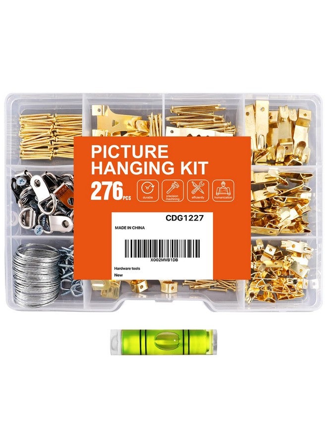 HongWay Hongway 276pcs Picture Hanging Kit, Picture Hangers, Heavy Duty Frame Hooks Assortmentwith Nails, Hanging Wire, Screw Eyes, D Ring and Sawtooth Hardware for Frames Mounting  - Image 1