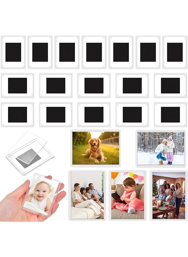 The Bros 20-Pack Clear Acrylic Magnetic Photo Frames for Refrigerator - Mini Picture Frame Magnets for Small Photos, Translucent Fridge Magnets, 3x2 Inch/7.6x5.8cm Blank Inserts - Image 1