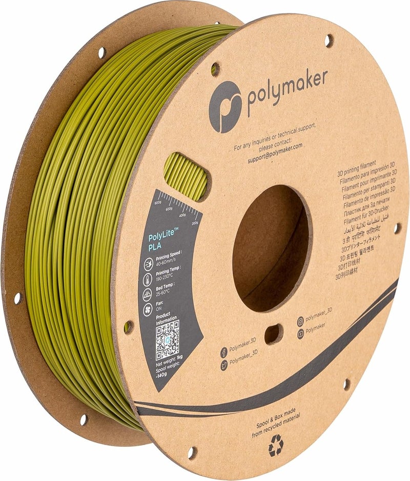 polymaker PLA Filament, Olive Green 3D Printing PLA Filament 1.75mm 1kg - PolyLite 3D Printer PLA Filament, Dimensional Accuracy +/- 0.03mm, Compatible with Most 3D Printer, Olive Green - Image 1
