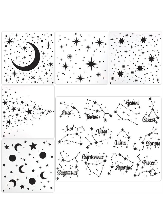 SAVITA 6pcs Night Sky Stencil, Moon and Stars Template & Zodiac Stencils, Twinkle Star Stencil for Painting Starburst Stencil Wall Painting Stencil for Wooden Furniture Paper Windows Walls Canvases - Image 1