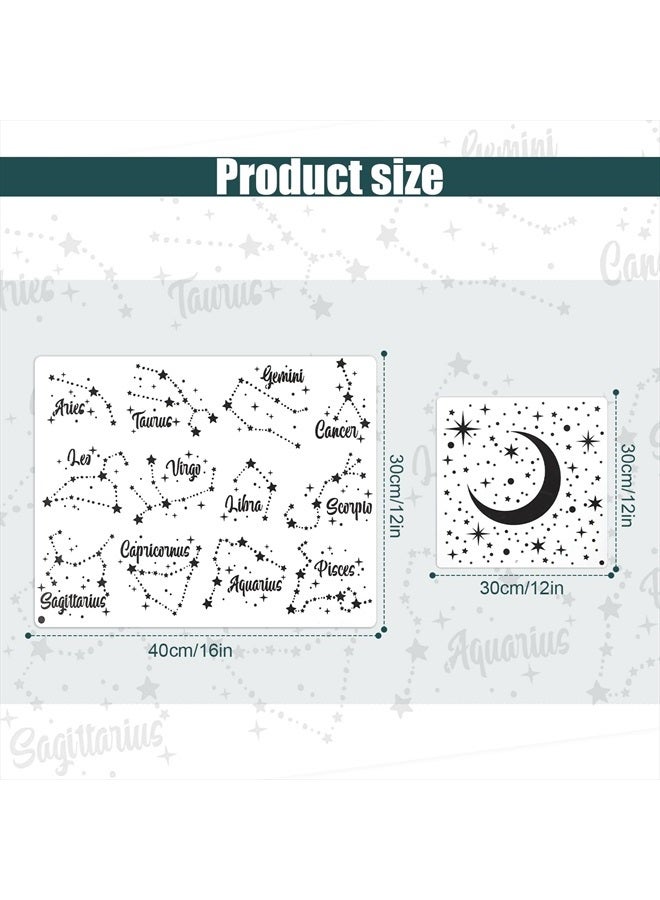 SAVITA 6pcs Night Sky Stencil, Moon and Stars Template & Zodiac Stencils, Twinkle Star Stencil for Painting Starburst Stencil Wall Painting Stencil for Wooden Furniture Paper Windows Walls Canvases - Image 2