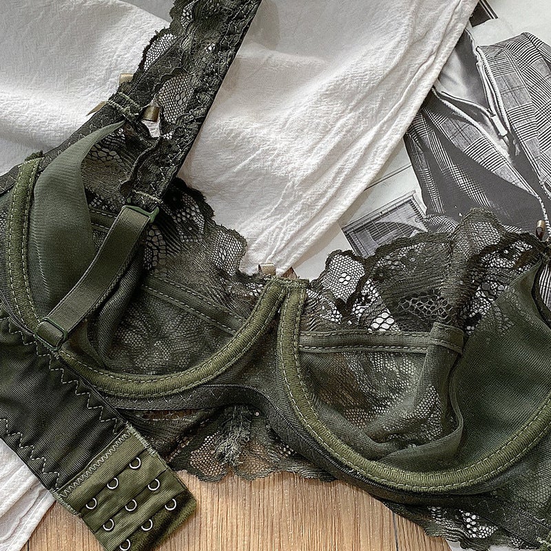 Plus Size Ultra-Thin Bra Suit Red Benmingnian Underwear Big Chest Small Lace Temptation Fun Bra - Image 5