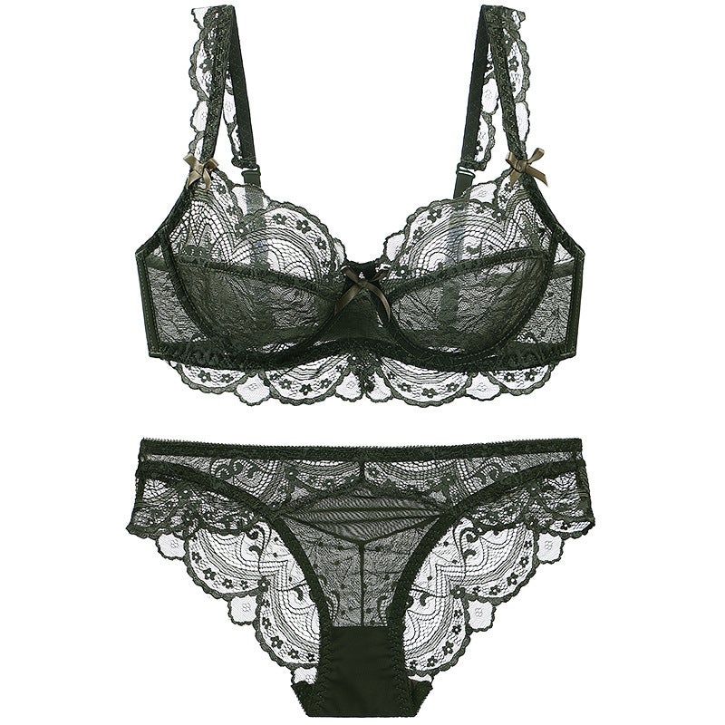 Plus Size Ultra-Thin Bra Suit Red Benmingnian Underwear Big Chest Small Lace Temptation Fun Bra - Image 1