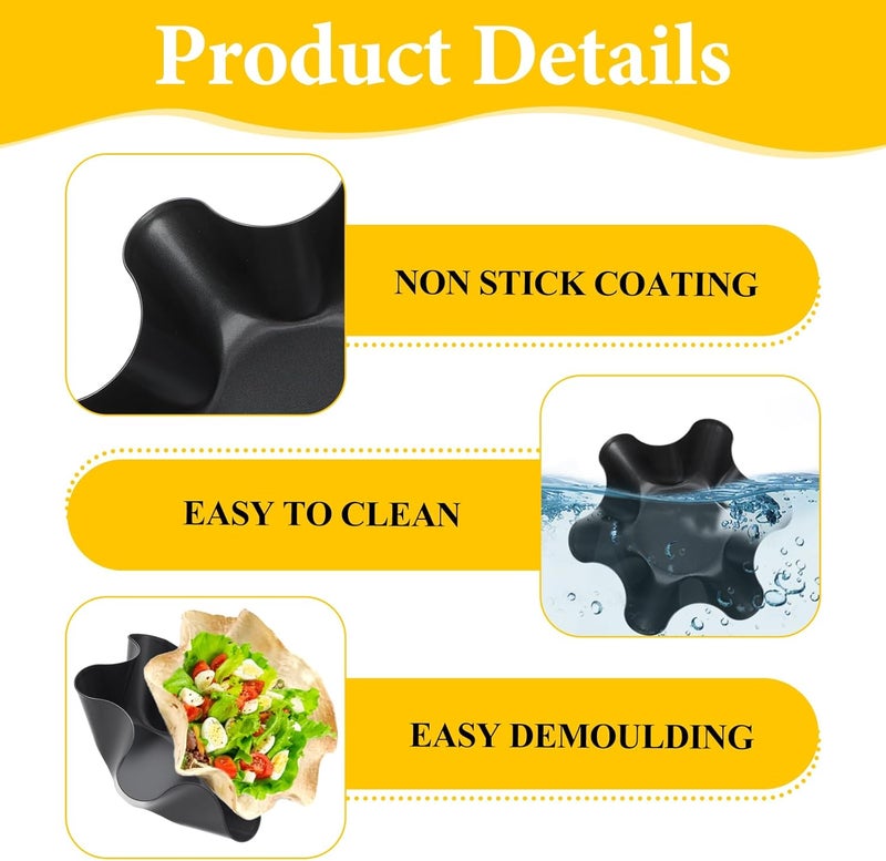 Dimeho 4 Pack Taco Salad Bowl Maker Molds Non Stick Carbon Steel Tortilla Maker Shell Pans Tostada Baking Molds for Frying Salad Home Cooking  Entertaining - Image 3