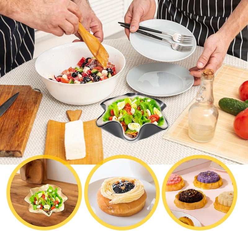 Dimeho 4 Pack Taco Salad Bowl Maker Molds Non Stick Carbon Steel Tortilla Maker Shell Pans Tostada Baking Molds for Frying Salad Home Cooking  Entertaining - Image 4