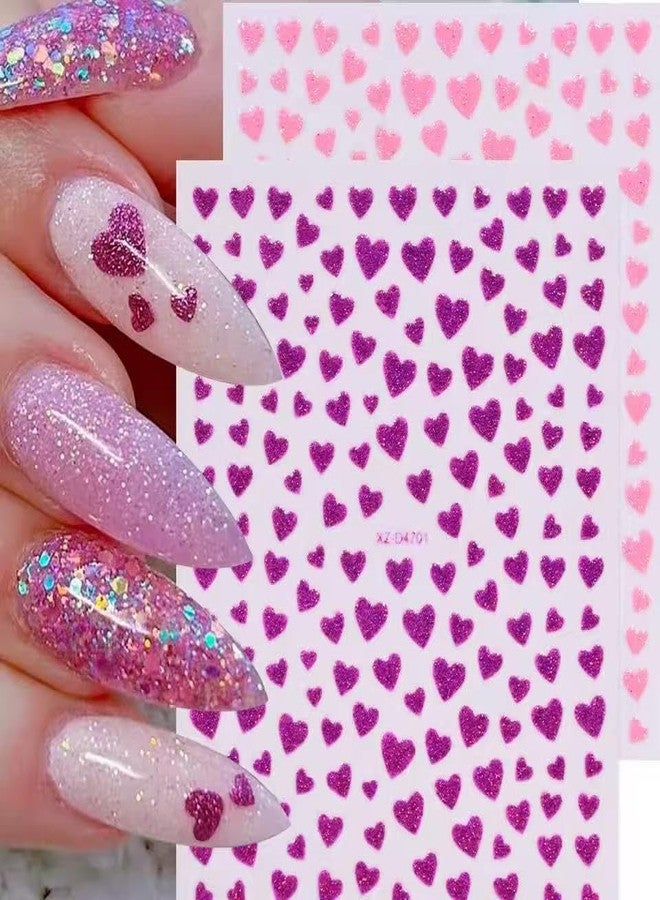 SPLOCUDU 10 Sheets Heart Nail Stickers Valentine's Day Glitter Love Heart Nail Sticker Silvery/Golden/Pink/Red/Purple Hearts Nails Decals Nail Tips for Manicure Decoration - Image 2