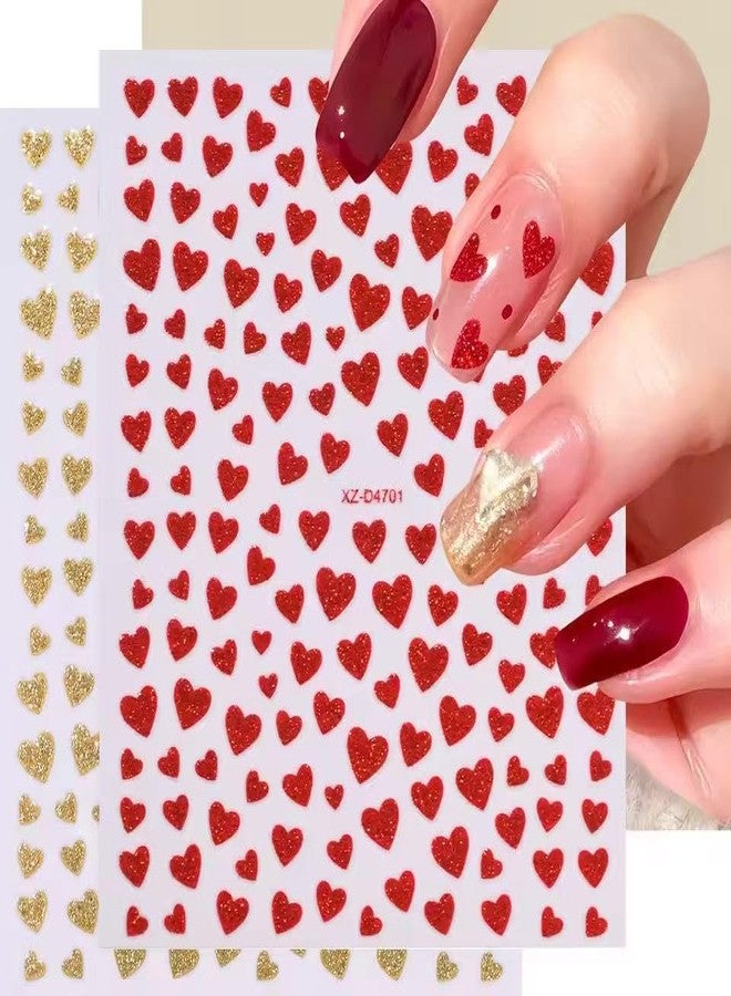 SPLOCUDU 10 Sheets Heart Nail Stickers Valentine's Day Glitter Love Heart Nail Sticker Silvery/Golden/Pink/Red/Purple Hearts Nails Decals Nail Tips for Manicure Decoration - Image 3