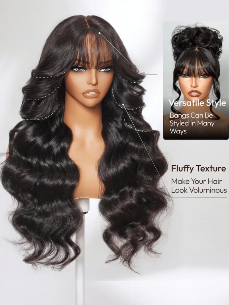UNICE Pre Everything Body Wave 13x4 Lace Front Wigs Human Hair with Curtain Bangs Glueless Wig Human Hair Pre Plucked Pre Cut Lace Bleached Knots Ready to Wear Frontal Wig Black Color 18 inches - Image 4