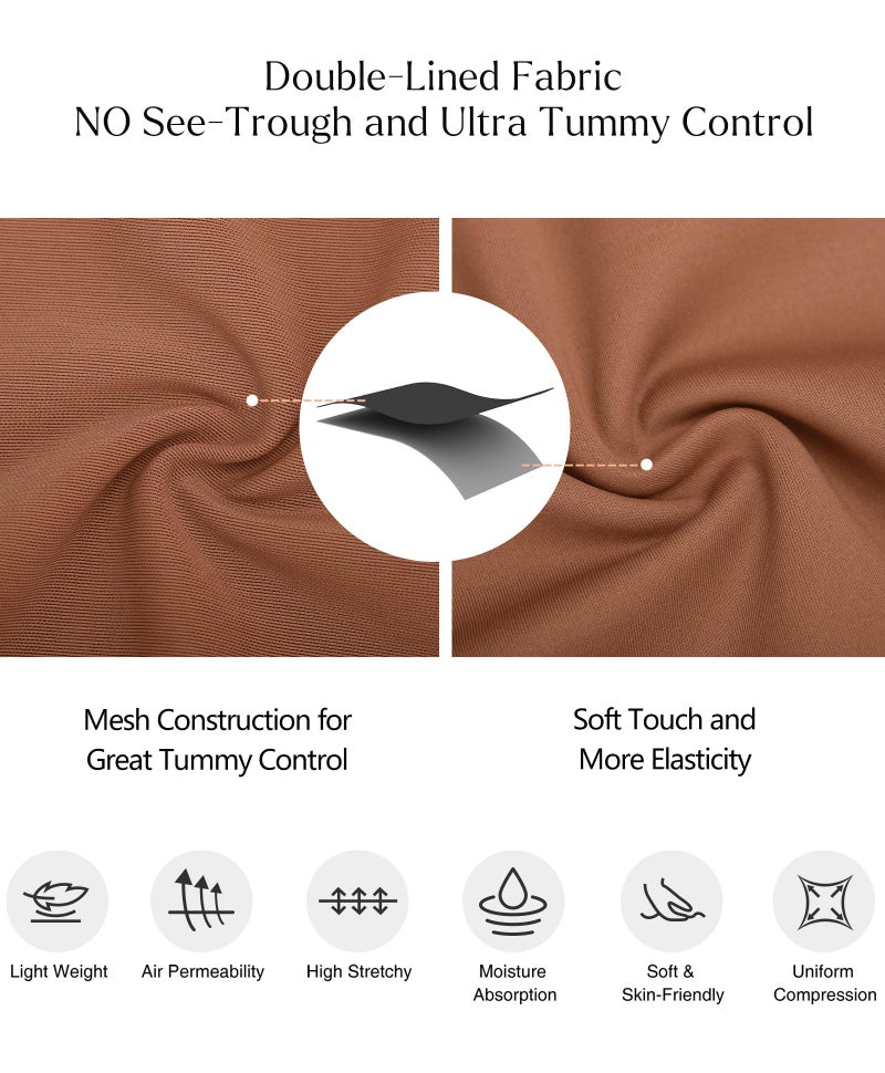 Popilush Brown Long Sleeve Bodysuit for Women Lace Shapewear Body Suits Deep V Tummy Control Corset Trendy Going Out Tops - Image 5