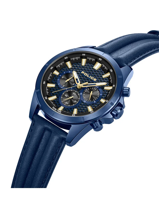 بوليس Malawi Blue Dial Black Leather Strap Multifunction Watch for Men - 43mm