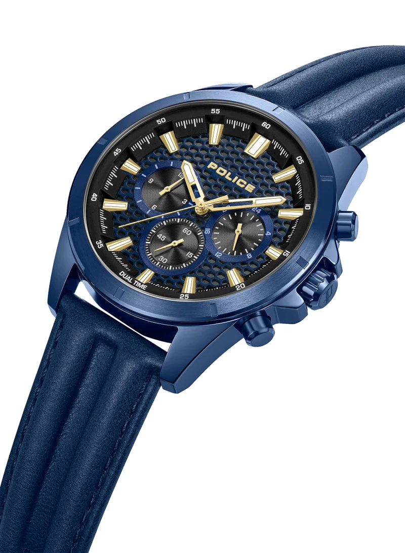 بوليس ساعة مالاوي للرجال بقرص أزرق وسوار جلد أسود متعددة الوظائف -  مم