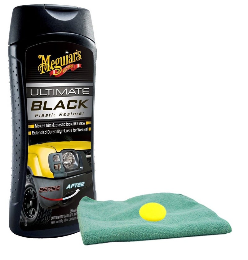 3M Meguiar's Ultimate Black Plastic Restorer (12 oz) Bundle with Microfiber Cloth & Foam Pad (3 Items) - Image 2