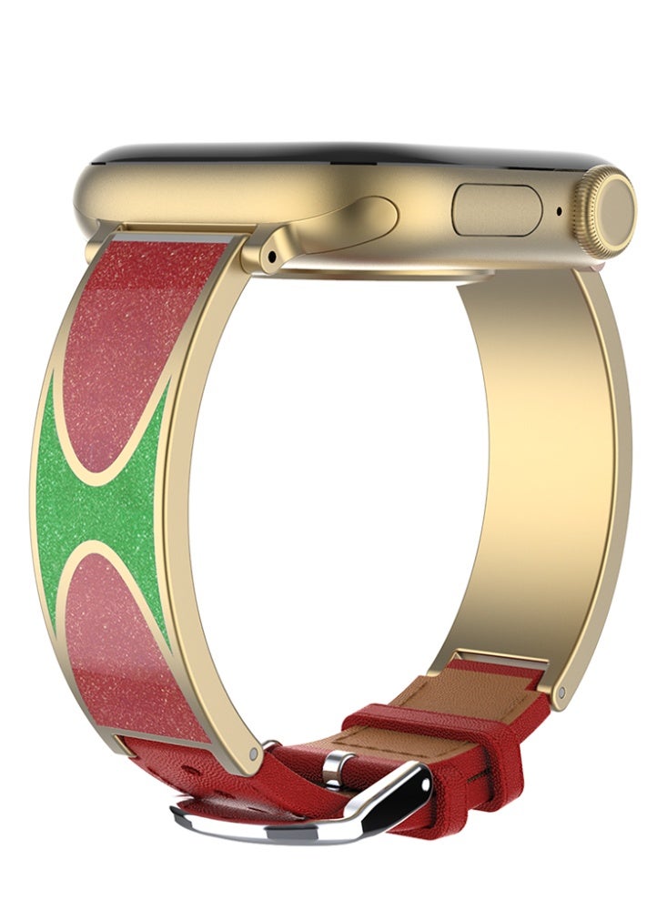 Gold Pop Art Style Apple Watch Band Leather + Metal Pin Buckle, Compatible with 42/44/45/46/49mm for Apple Iwatch SE10 /9/8/7/7/6/5/4/3/2/1 - Image 1