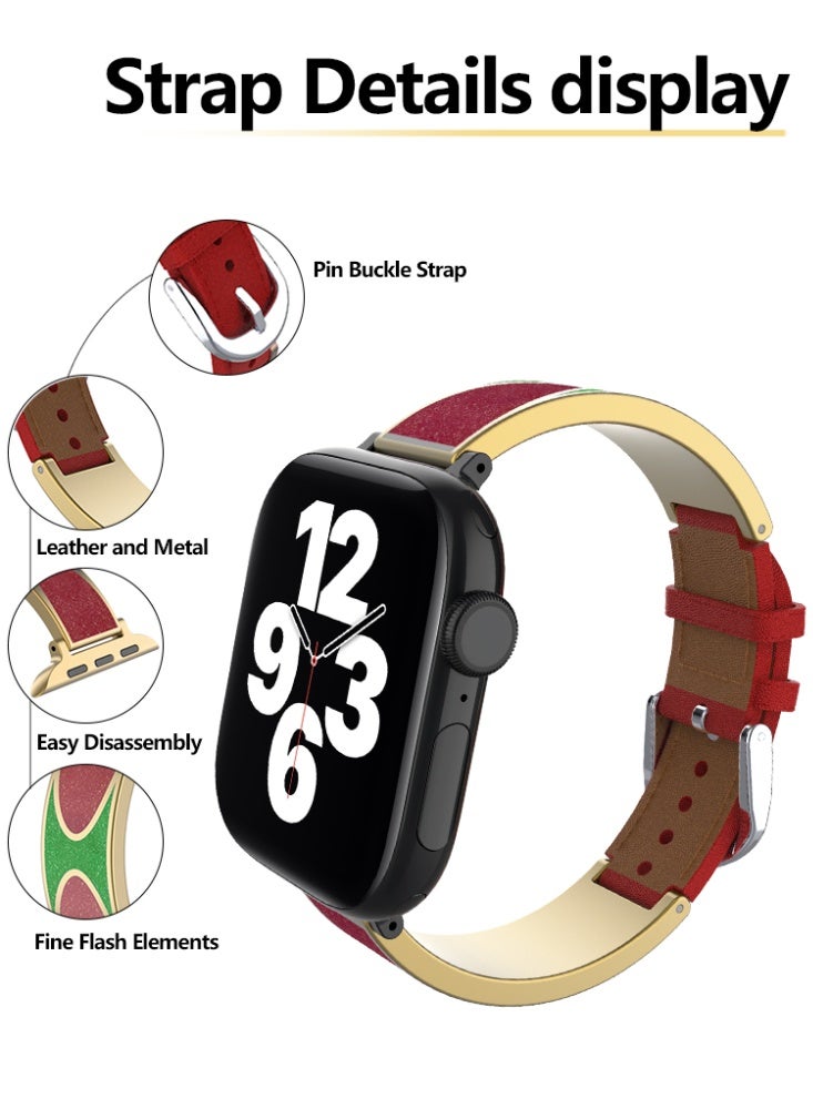 Gold Pop Art Style Apple Watch Band Leather + Metal Pin Buckle, Compatible with 42/44/45/46/49mm for Apple Iwatch SE10 /9/8/7/7/6/5/4/3/2/1 - Image 2
