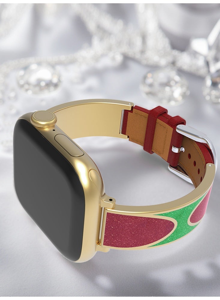 Gold Pop Art Style Apple Watch Band Leather + Metal Pin Buckle, Compatible with 42/44/45/46/49mm for Apple Iwatch SE10 /9/8/7/7/6/5/4/3/2/1 - Image 5