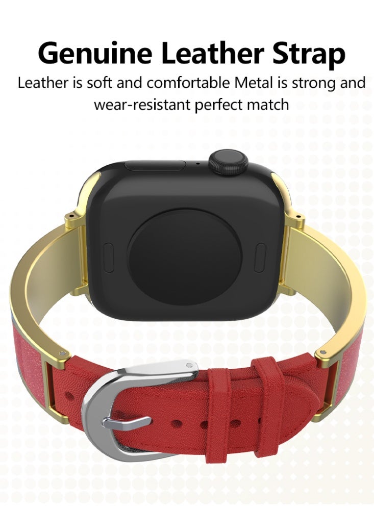 Gold Pop Art Style Apple Watch Band Leather + Metal Pin Buckle, Compatible with 42/44/45/46/49mm for Apple Iwatch SE10 /9/8/7/7/6/5/4/3/2/1 - Image 3