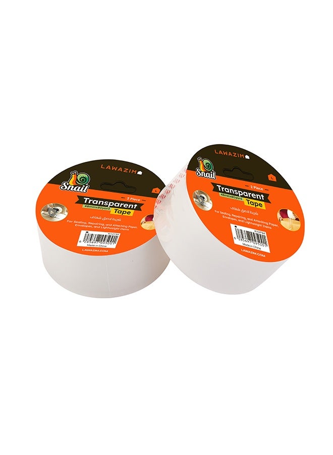 لوازم سنيل طقم سنيل تيب شفاف أبيض قطعتين 48ملم × 80ياردة - شريط تغليف قوي للصناديق والشحن وحماية الملصقات والوثائق. - Image 2
