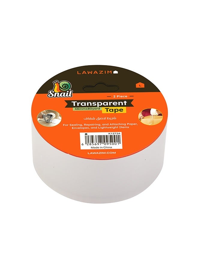 لوازم سنيل طقم سنيل تيب شفاف أبيض قطعتين 48ملم × 80ياردة - شريط تغليف قوي للصناديق والشحن وحماية الملصقات والوثائق. - Image 4