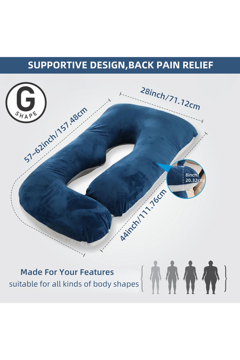 أَليفينجهوم مخدة حوامل  للنوم، وسادة حمل على شكل حرف G لدعم الأمومة لكامل الجسم، وسادة للحوامل بغطاء مخملي قابل للإزالة من القطن، مخدة دعم الأمومة لكامل الجسم (أزرق+رمادي) - Image 2