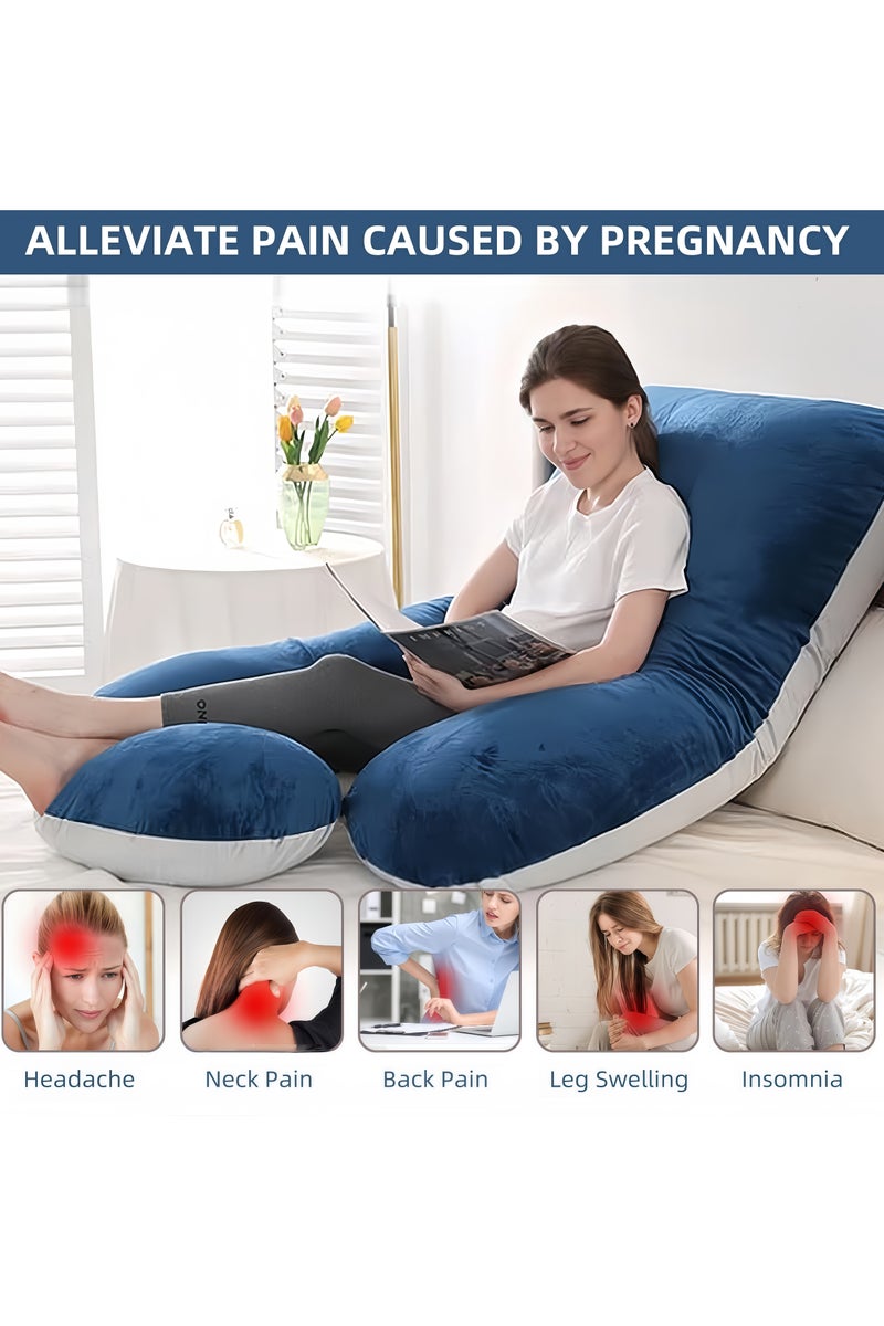 أَليفينجهوم مخدة حوامل  للنوم، وسادة حمل على شكل حرف G لدعم الأمومة لكامل الجسم، وسادة للحوامل بغطاء مخملي قابل للإزالة من القطن، مخدة دعم الأمومة لكامل الجسم (أزرق+رمادي) - Image 3