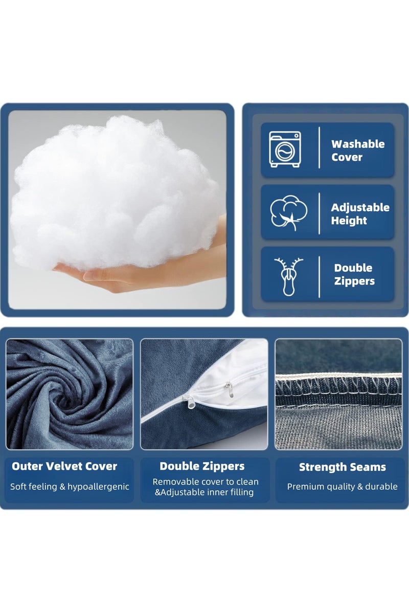 أَليفينجهوم مخدة حوامل  للنوم، وسادة حمل على شكل حرف G لدعم الأمومة لكامل الجسم، وسادة للحوامل بغطاء مخملي قابل للإزالة من القطن، مخدة دعم الأمومة لكامل الجسم (أزرق+رمادي) - Image 4