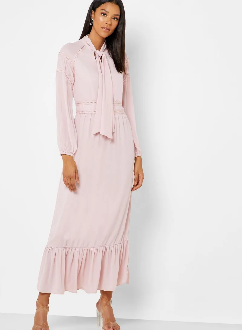 Iconic Tie Neck Pleated Hem Dress