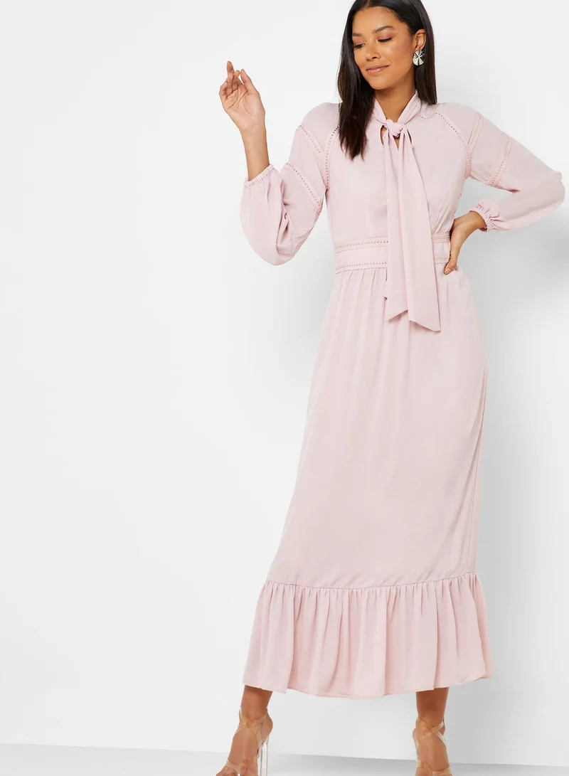 Iconic Tie Neck Pleated Hem Dress
