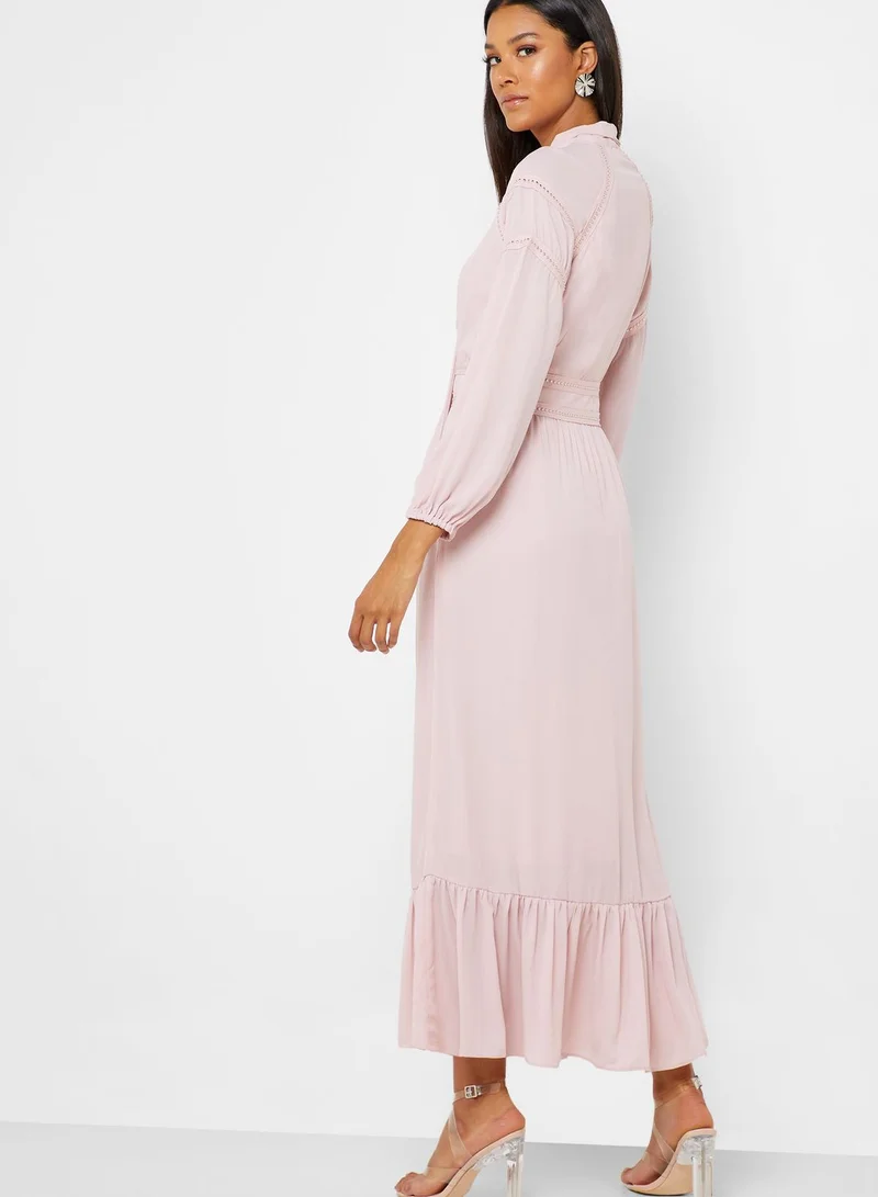 Iconic Tie Neck Pleated Hem Dress